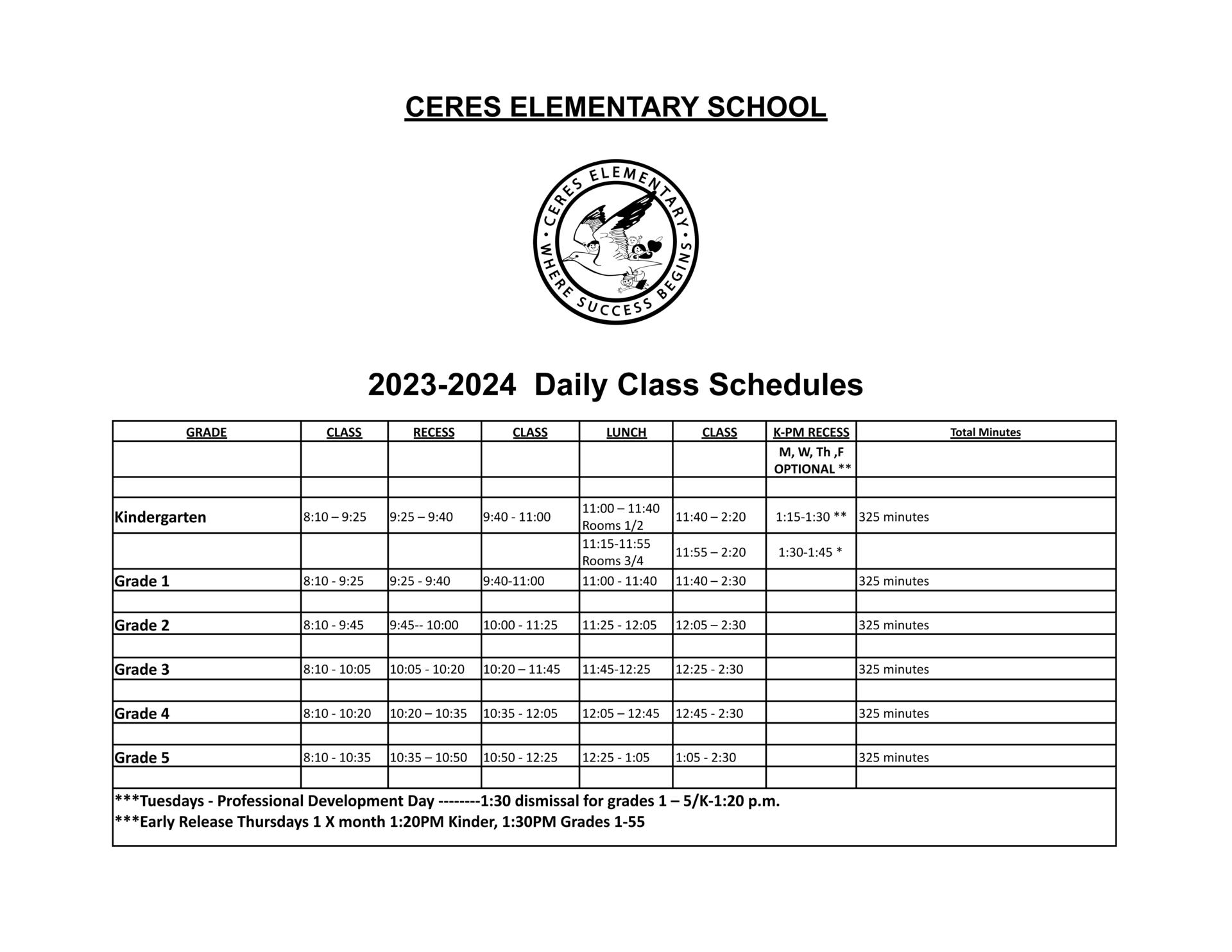 Daily Schedule Family Resources Ceres Elementary School