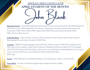 Lions Club Student of the Month