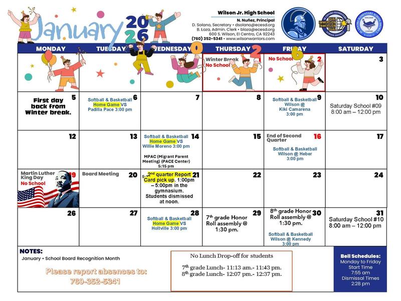 Wilson Jr. High School January Calendar Featured Photo
