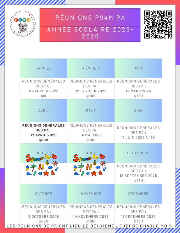 Flyer for P94M's Parent Teacher Association April Meeting (French)