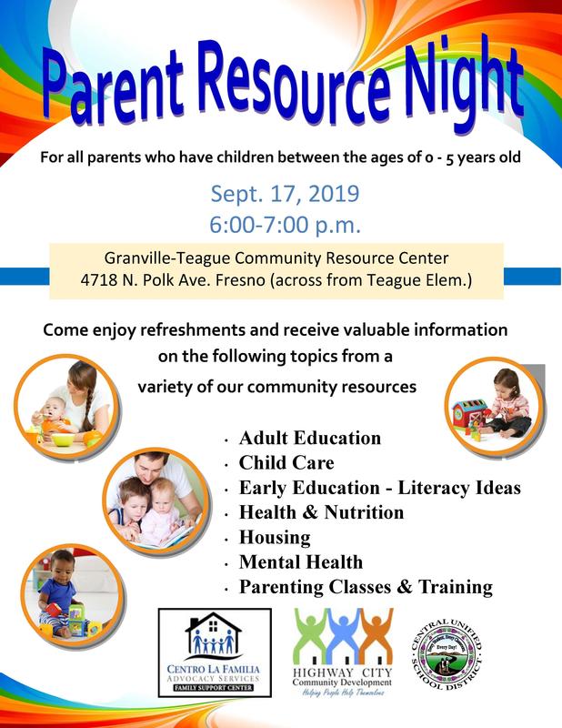Parent Resource Night Flyer