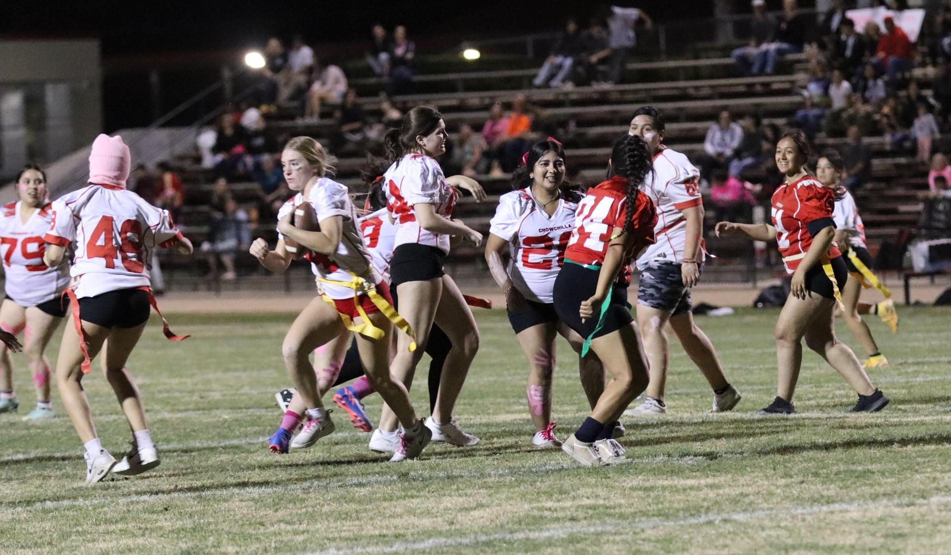 girls playing flag football