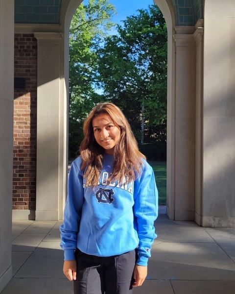 LHCS Alumni wearing Tarheel sweatshirt in Chapel Hill