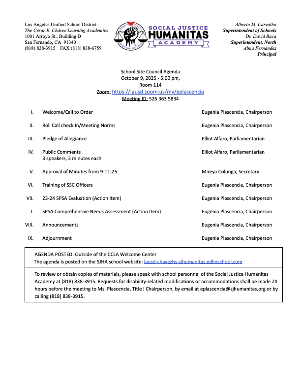 SSC Agenda