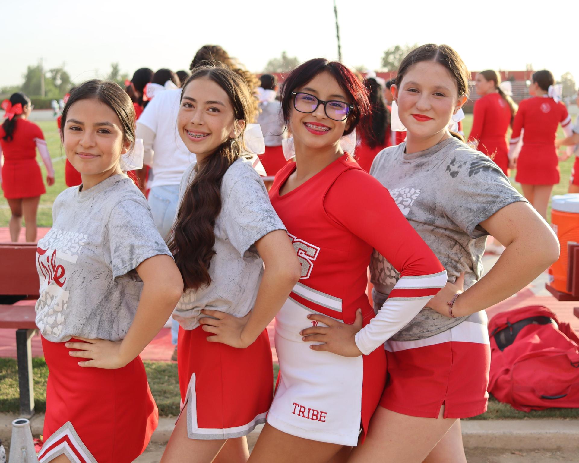 junior varsity cheerleaders in action at the Riverdale game