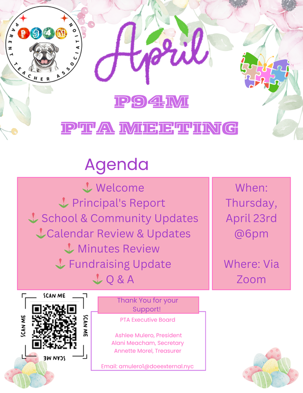 Flyer for P94M's Parent Teacher Association April Meeting (English)