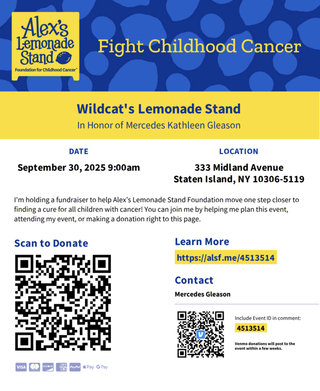 alex lemonade stand poster with qr code and link