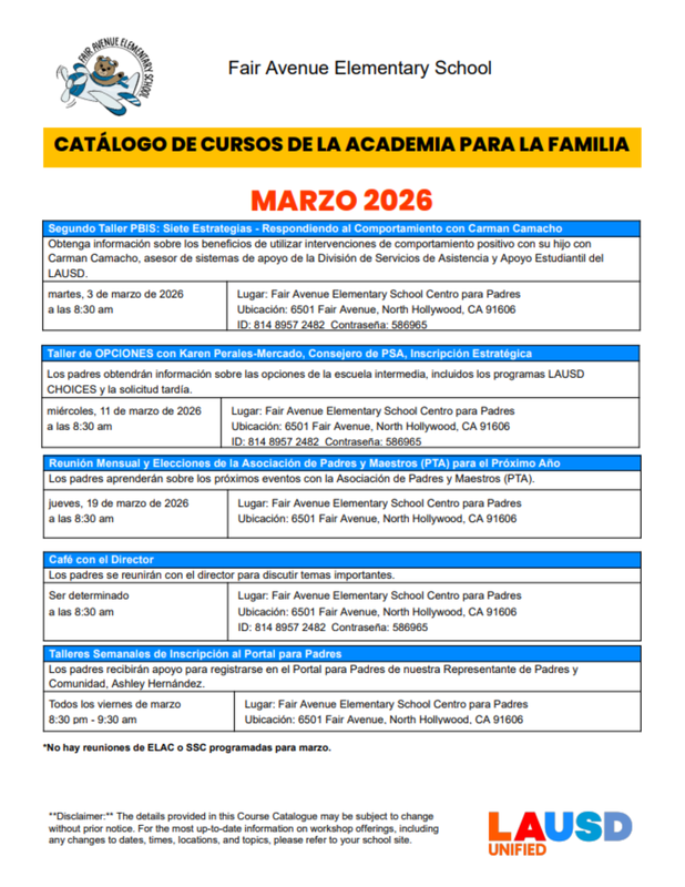 Family Course Catalog_Spanish
