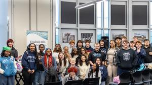 Sharon Flake poses with the students