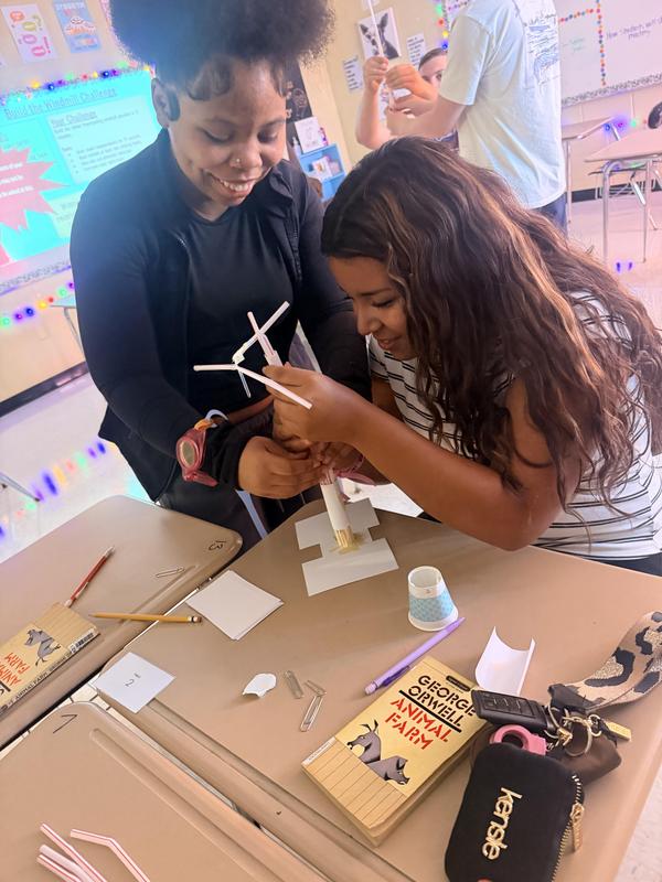 students working on project with concentration