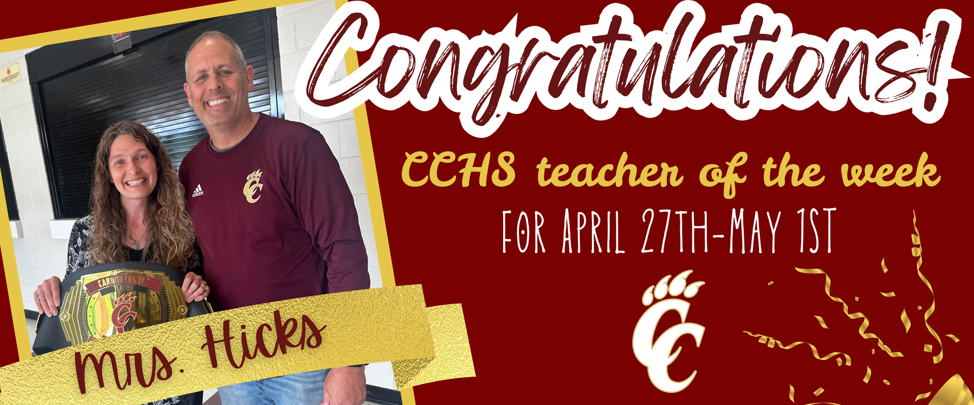 Mrs. Hicks - CCHS Teacher of the week!