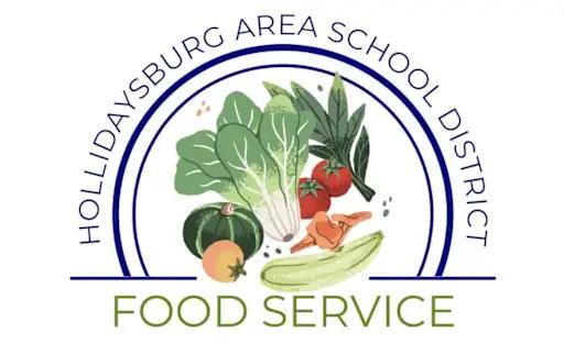 Logo featuring assorted vegetables and text for Hollidaysburg School District Food Service.