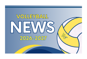 Volleyball News blue and gold graphic