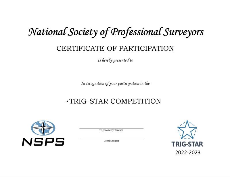 Trig star competition certificate IMAGE