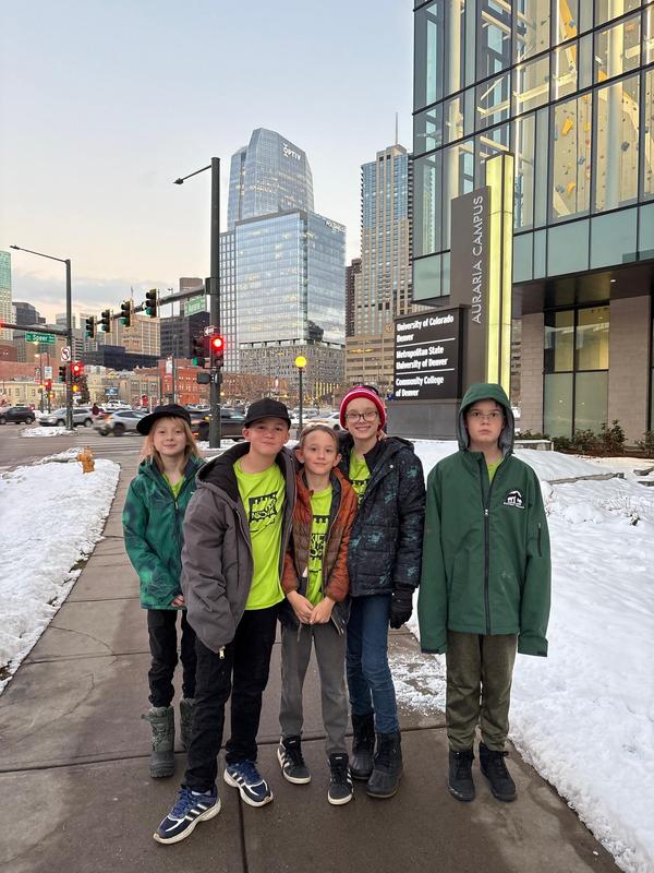 New Kids in front of the college.