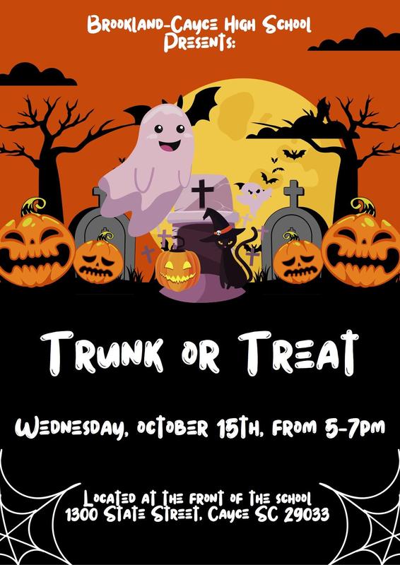 Illustration of trick or treaters with BCHS event info