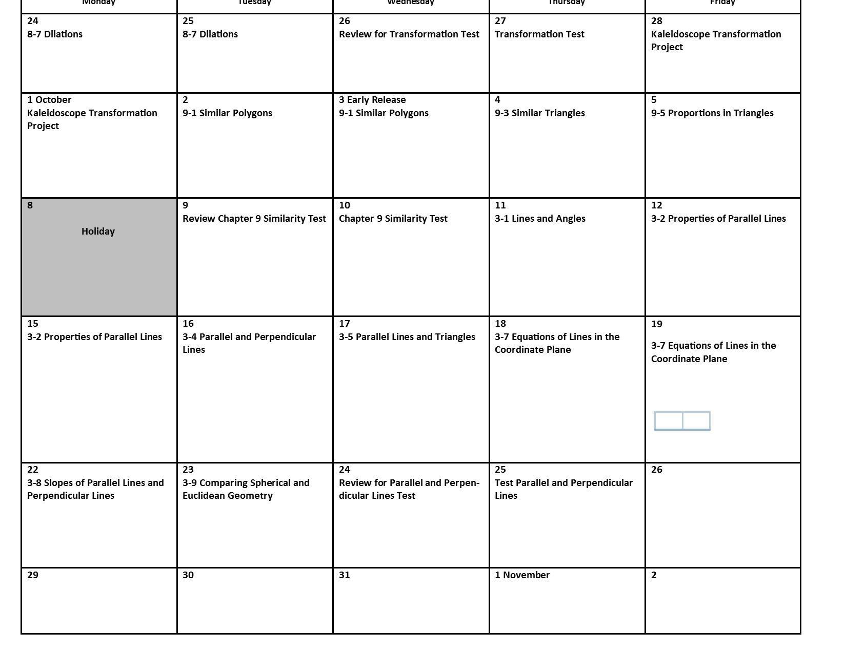 2018 2019 geometry calendar overview tiffiny vaughn la six weeks calendar