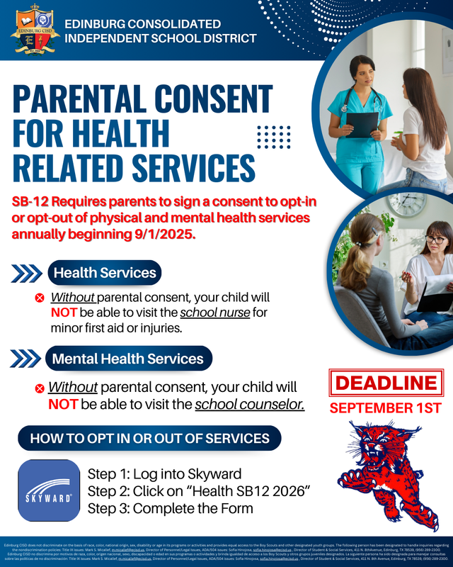 Parental Consent is required for Health and Mental Health Services
