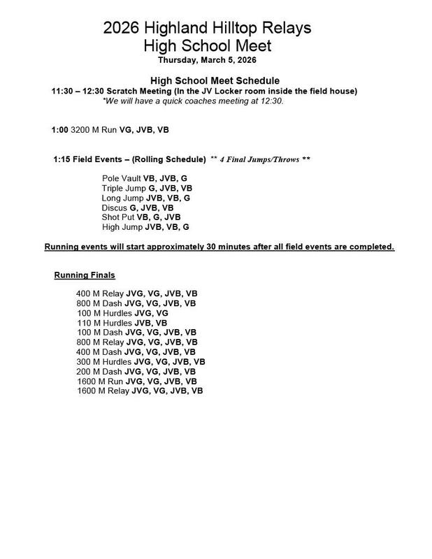 Highland Hilltop Relays HS Schedule