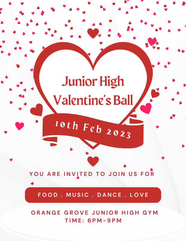 Junior High Valentine's Dance -- February 10, 2023 -- 6 pm - 9 pm Featured Photo