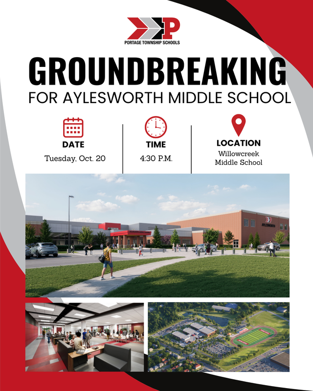 Announcement for groundbreaking event of Aylesworth Middle School.