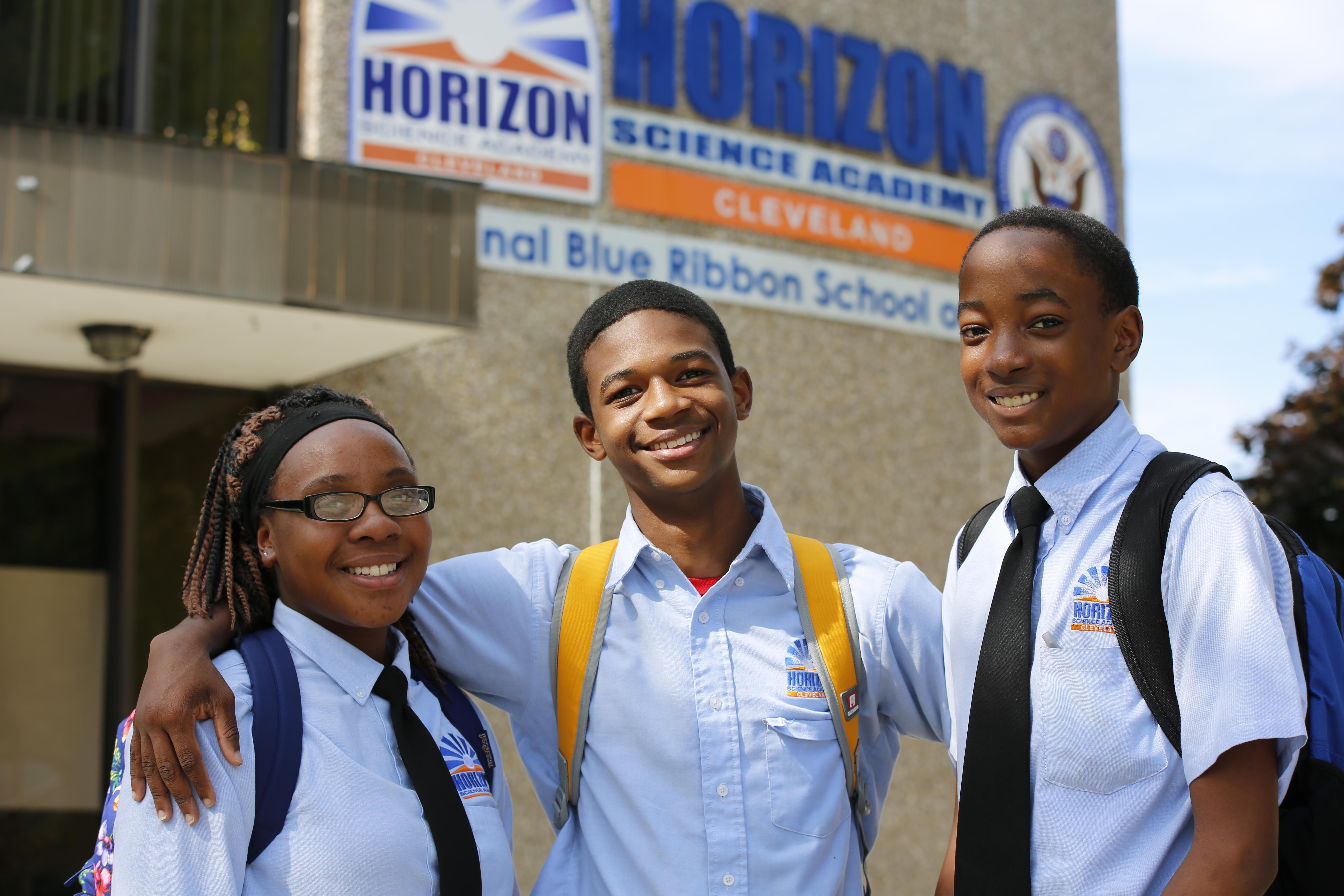 Students outside a school building