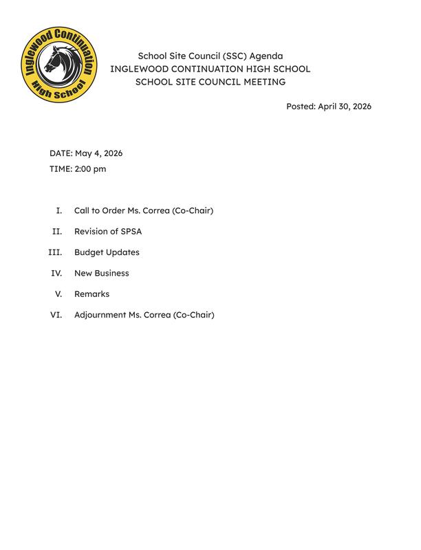 School Site Council (SSC) Meeting Agenda-May 4, 2026 Featured Photo
