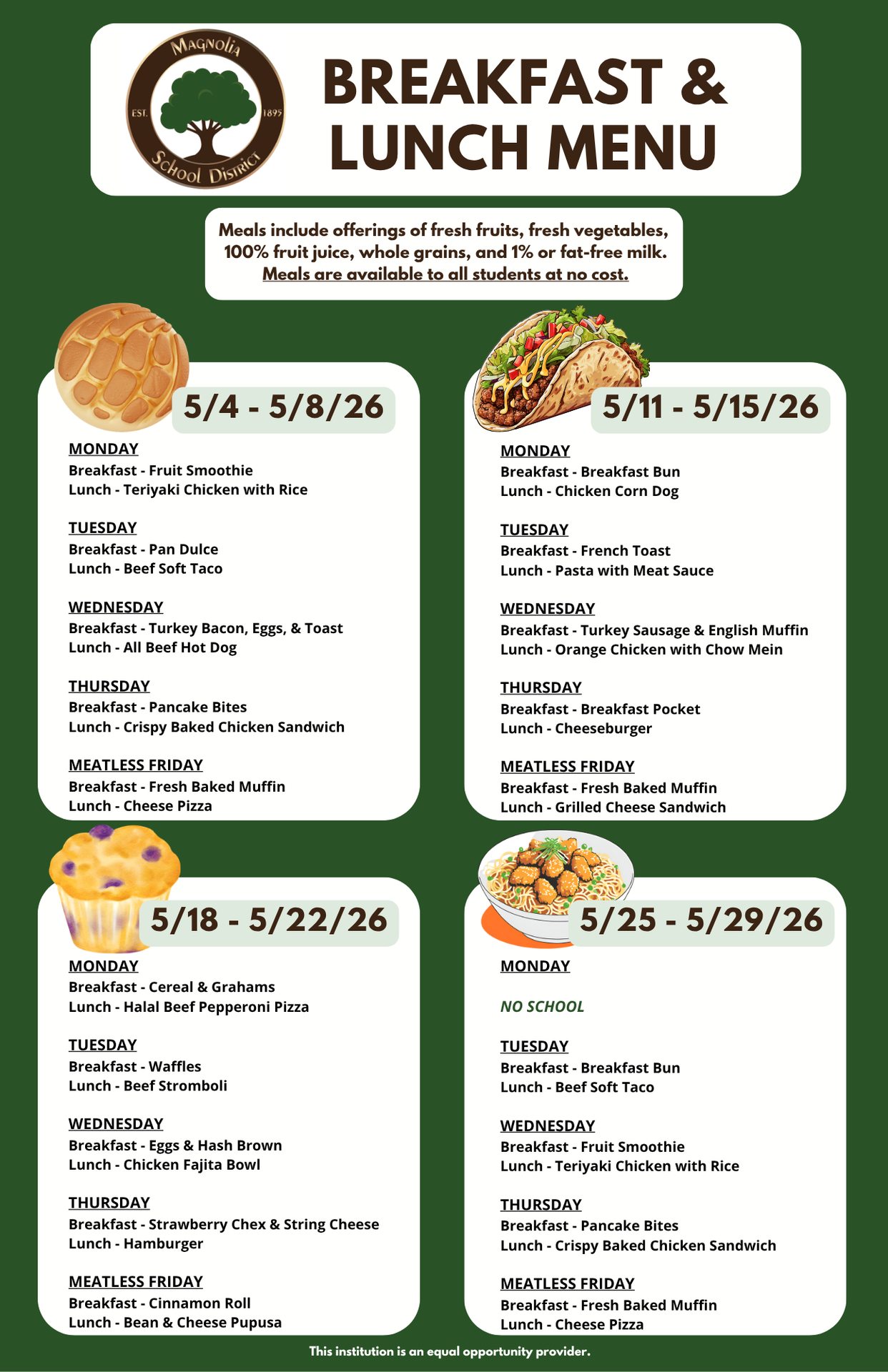 K6 Breakfast and Lunch Menu for May 2026