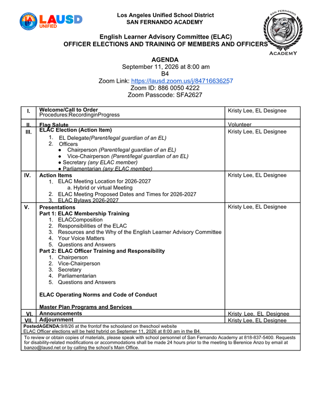 ELAC Meeting/ Officer Elections and training of members and officers Featured Photo