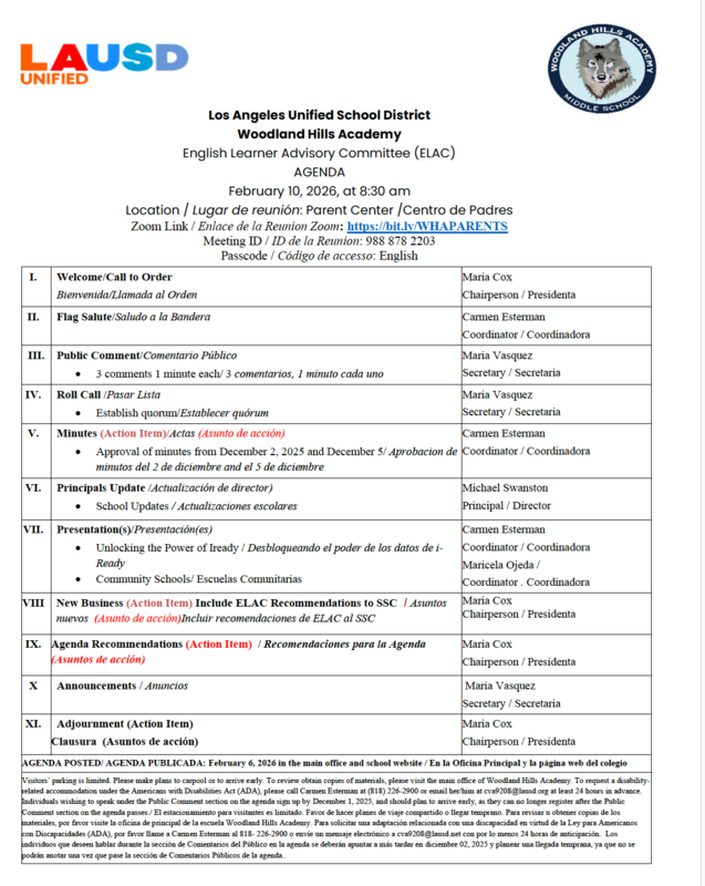 English Learner Advisory Committee Agenda - Tuesday, February 10, 2026 - 8:15 AM Featured Photo