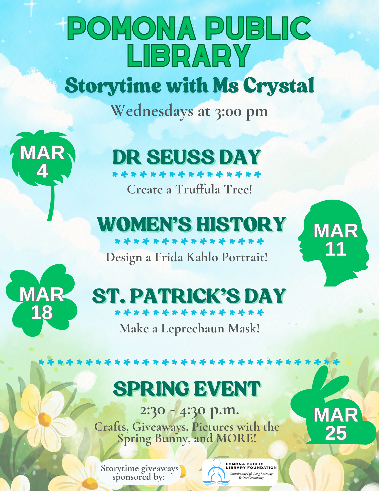 Pomona Public Library - flyer for web March activities