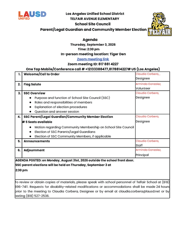Agenda Parent Member Election flyer
