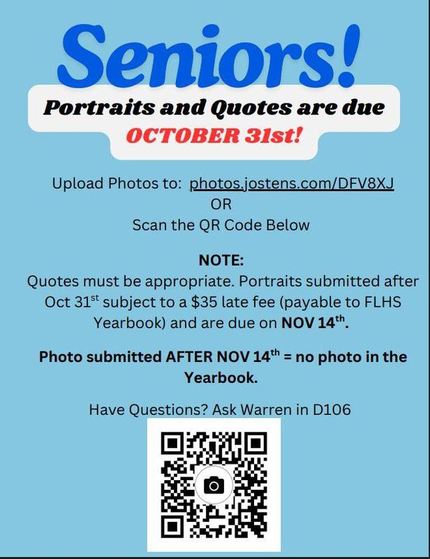 Flyer for Senior Portraits and Quotes Due on 10/31