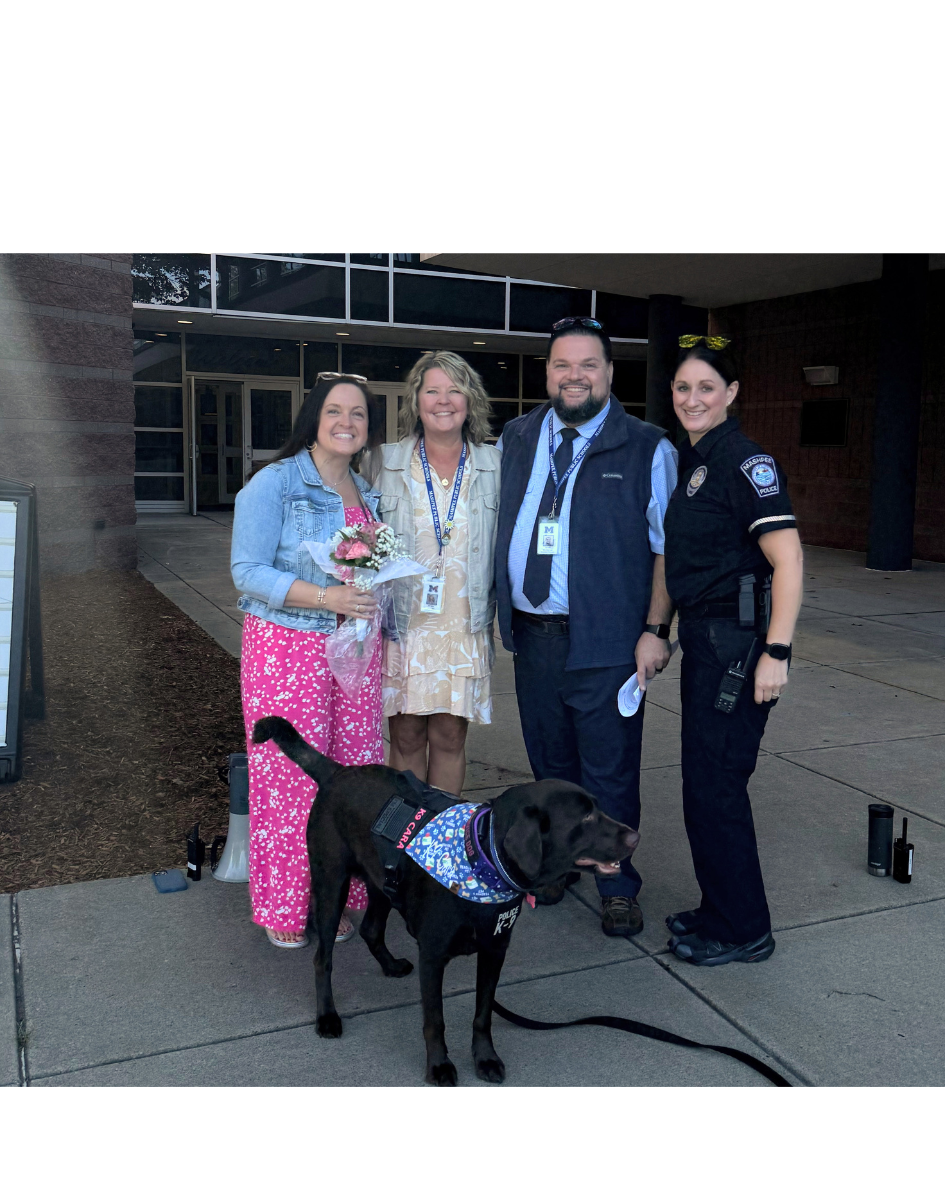 principal Brady, Asst. Principal Melby, Asst. Principal Markarian, SRO Hennessey and K9 Cara