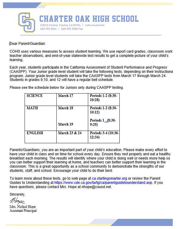 CAASPP Parent Letter