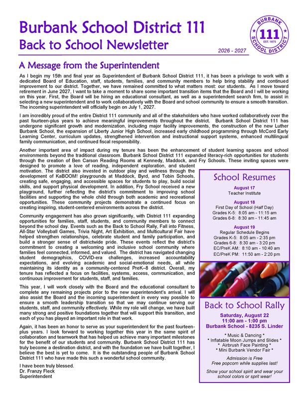 Back to School Newsletter