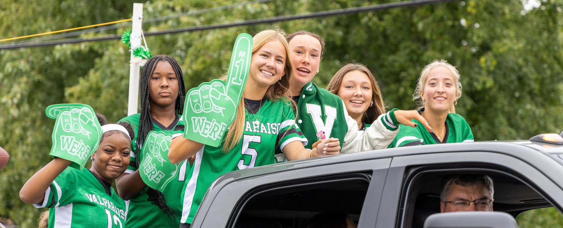Girls Flag Football at Homecoming Parade