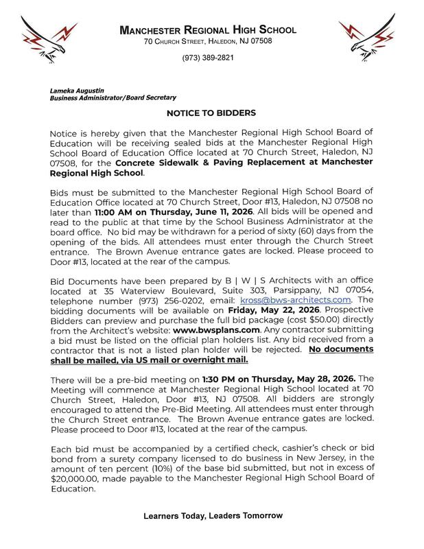Legal Notice - NOTICE TO BIDDERS - Concrete Sidewalk & Paving Replacement