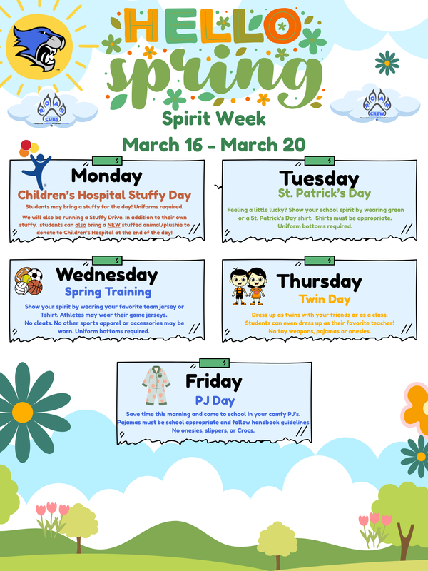 Color Flyer with Spirit Week themes and dress code