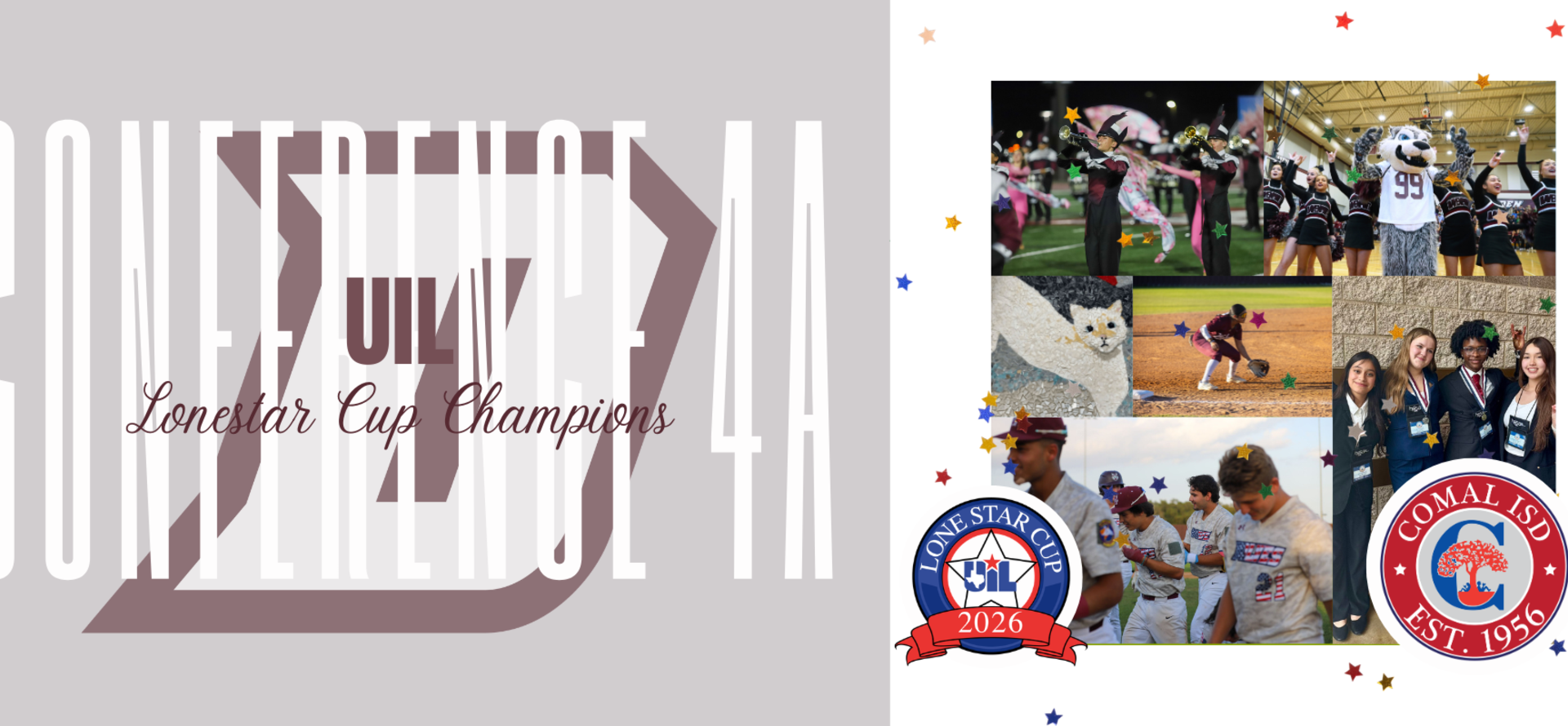 Collage celebrating 2026 UIL Lone Star Cup Champions with sports and team highlights.