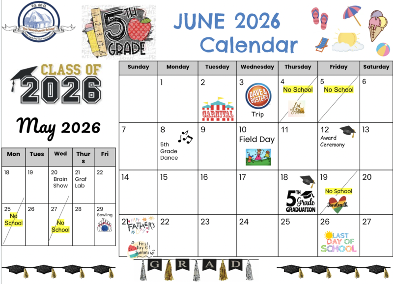 5th grade June Calendar