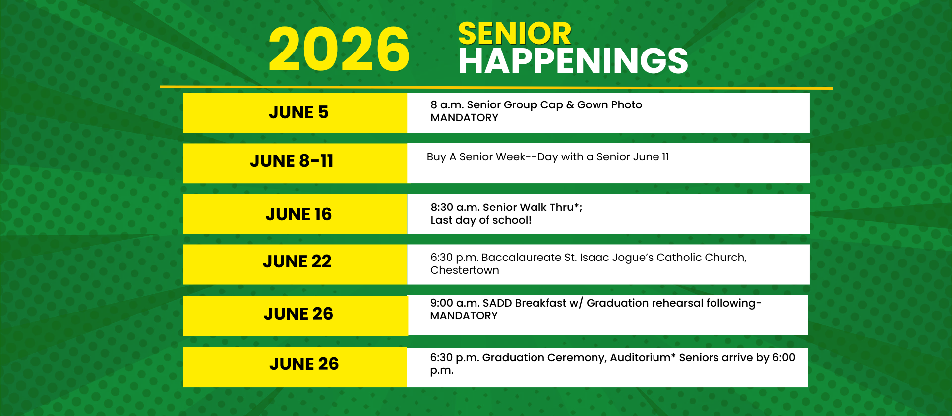 2026 North Warren Senior Happenings