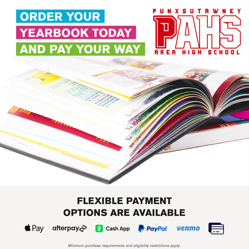 yearbook photo with logos of payment options available