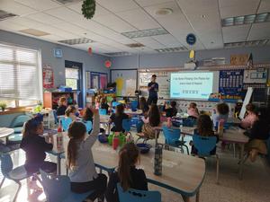 Kindergarteners doing a getting to know you activity with the Shinshinim.