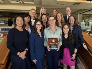 Dr. Michele Kipke (center) and South Pasadena Unified School District representatives celebrated Dr. Kipke receiving the Golden Apple Award for Volunteerism. (Photo Courtesy of South Pasadena Unified School District)
