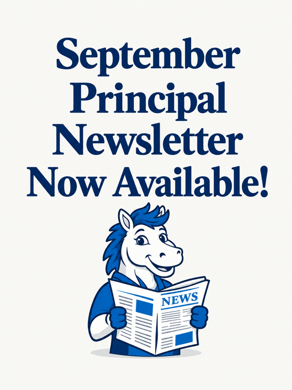 September Principal Newsletter Now Available with a Horse reading a newspaper