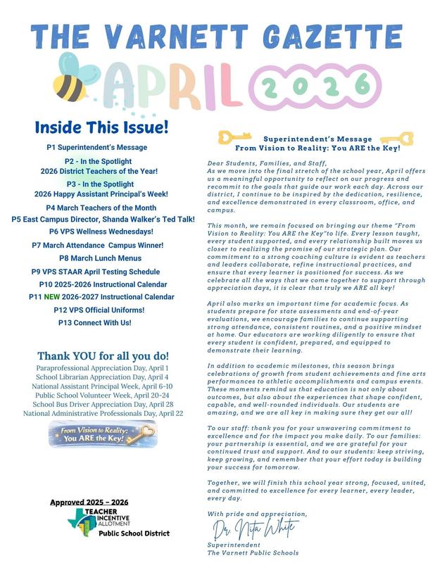 The Varnette Gazette - April 2026 Featured Photo