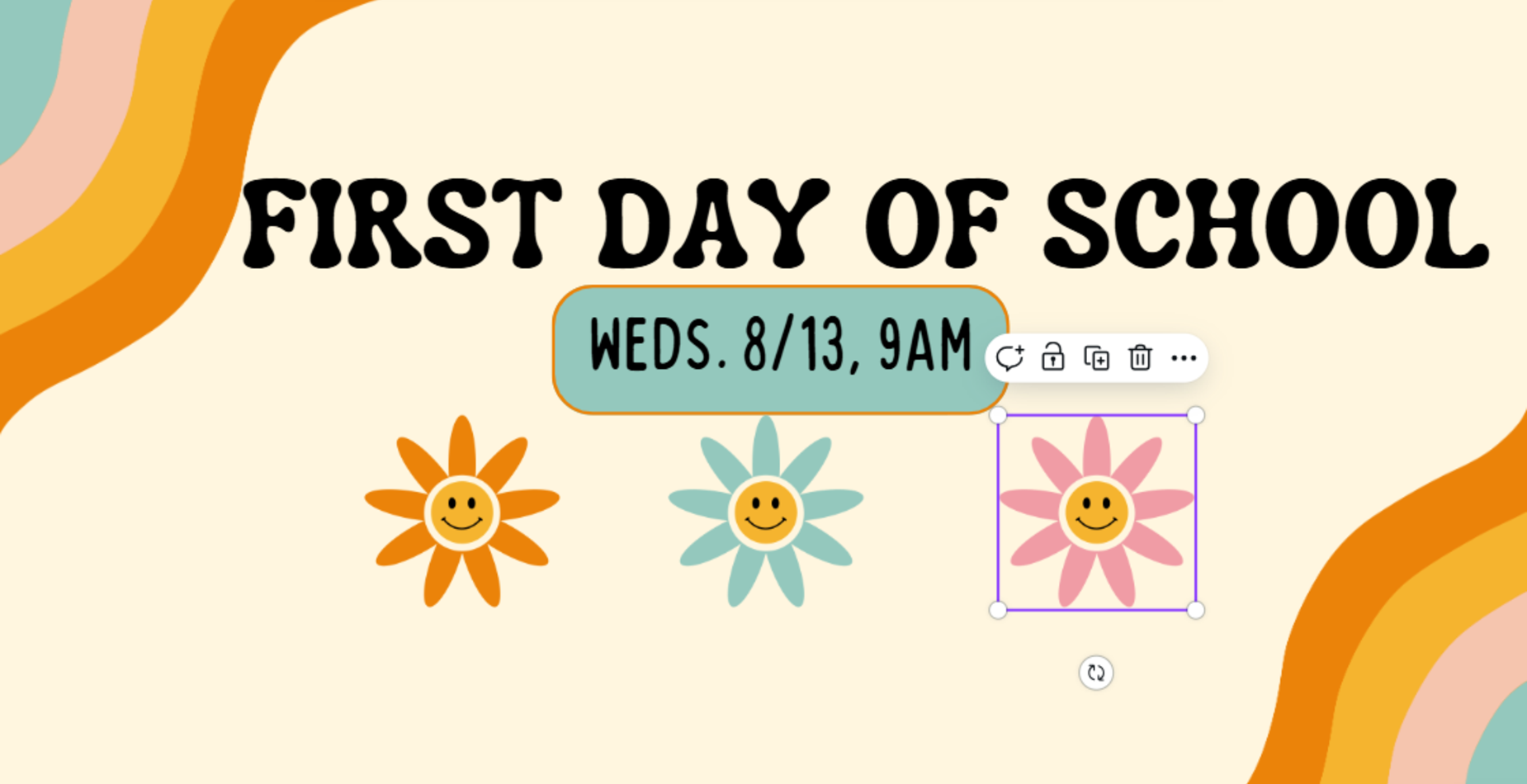 First day of School, Weds., 8/13 @ 9am
