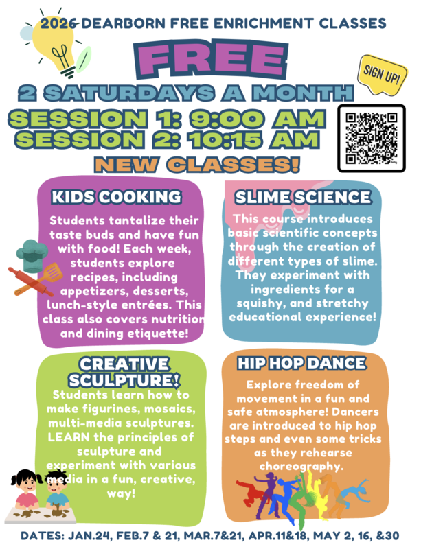 New Free Saturday Enrichment Classes and Schedule is now available!