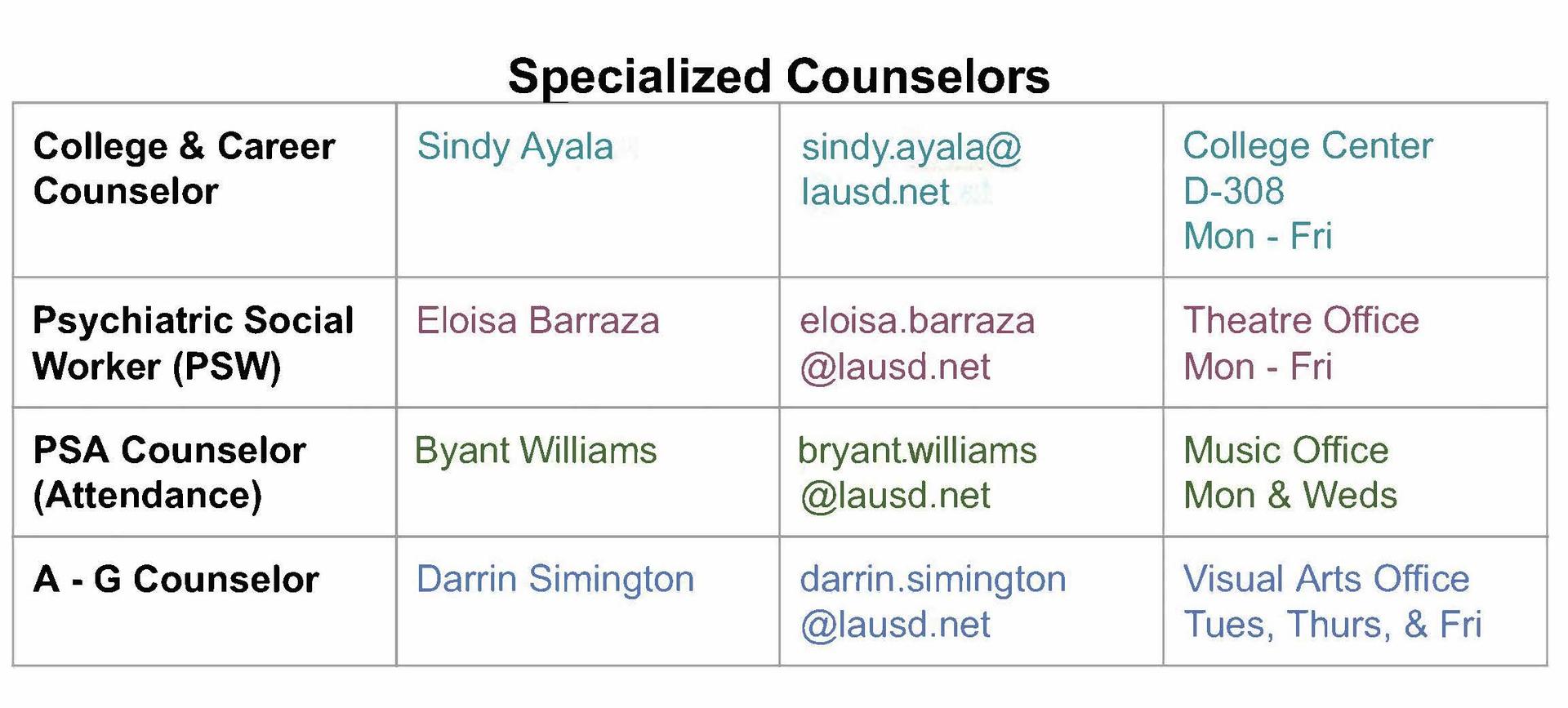 Specialized Counselors
